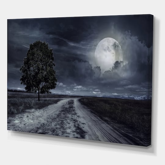 Designart - Paved Road Under A Full Moon